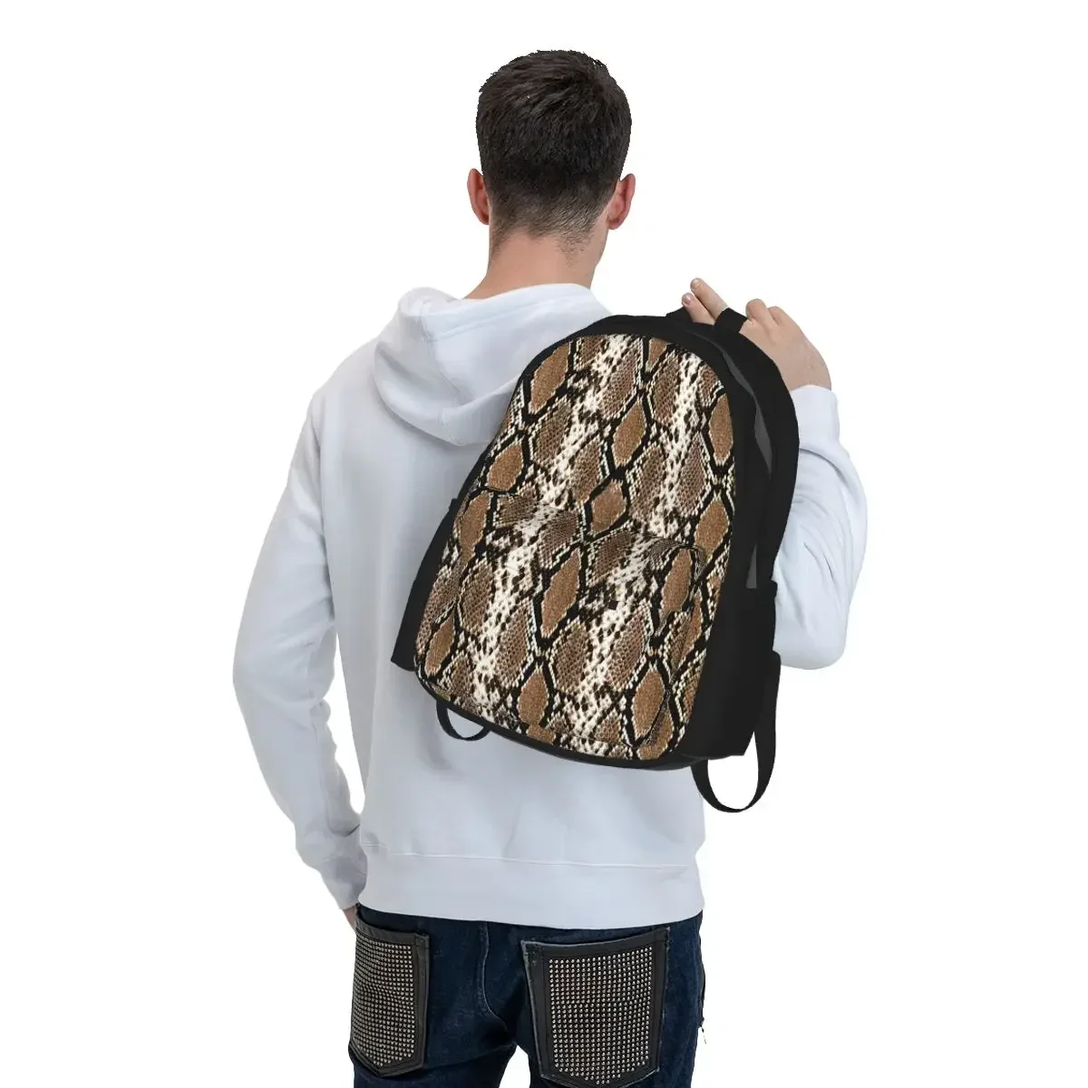 Python Skin, Snake Pattern Backpack Student BookBag Children School Bag Laptop Shoulder Bags for Men Women