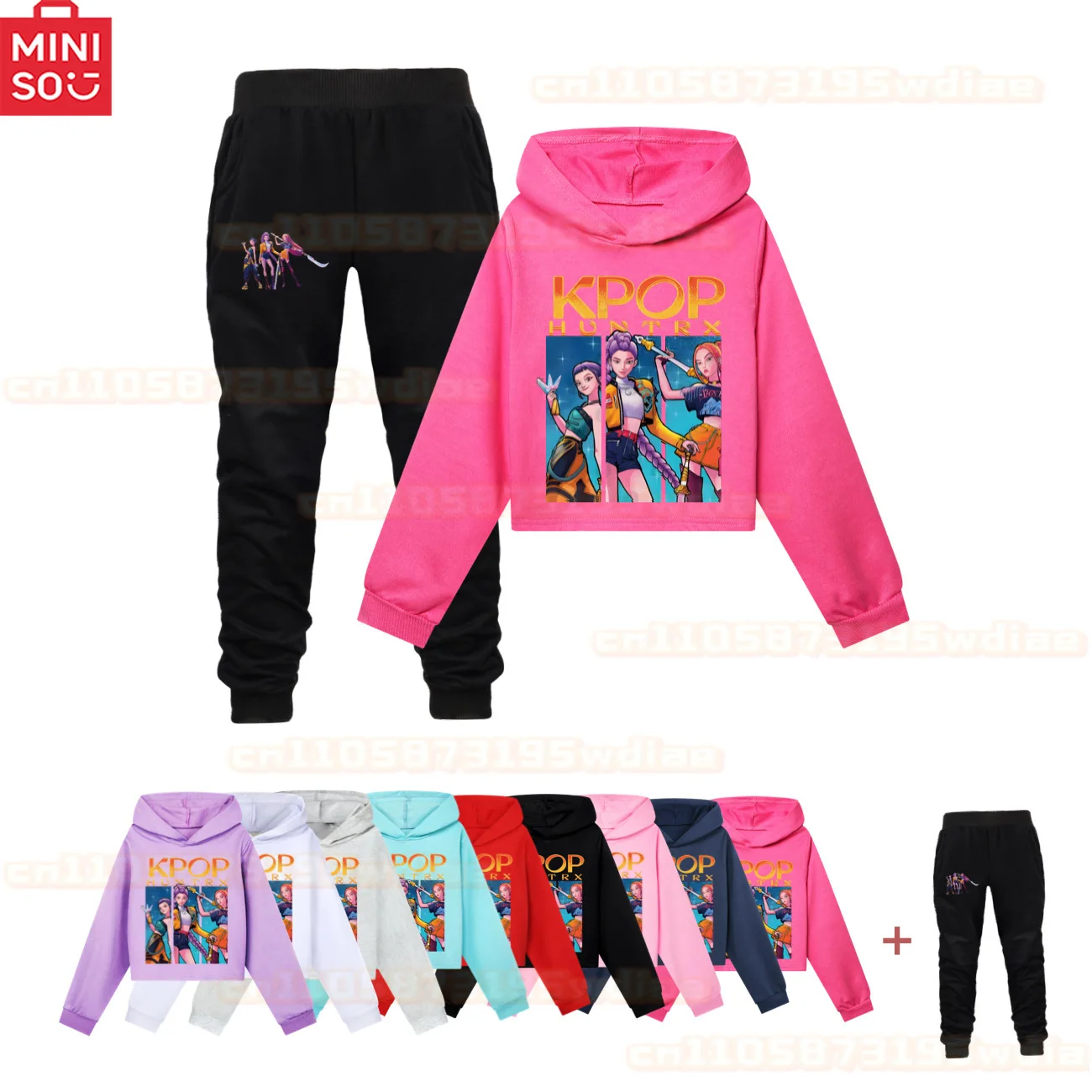 

MINISO KPop Demon Hunters Huntrix Cartoon Cropped Hoodies Girls Hoodie Set Children Clothing Hoody Kids Long sleeve Casual Tops