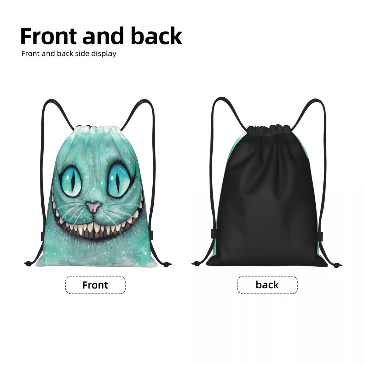 Custom Funny Cheshire Cat Drawstring Bag Women Men Foldable Gym Sports Sackpack Alice In Wonderland Training Storage Backpacks