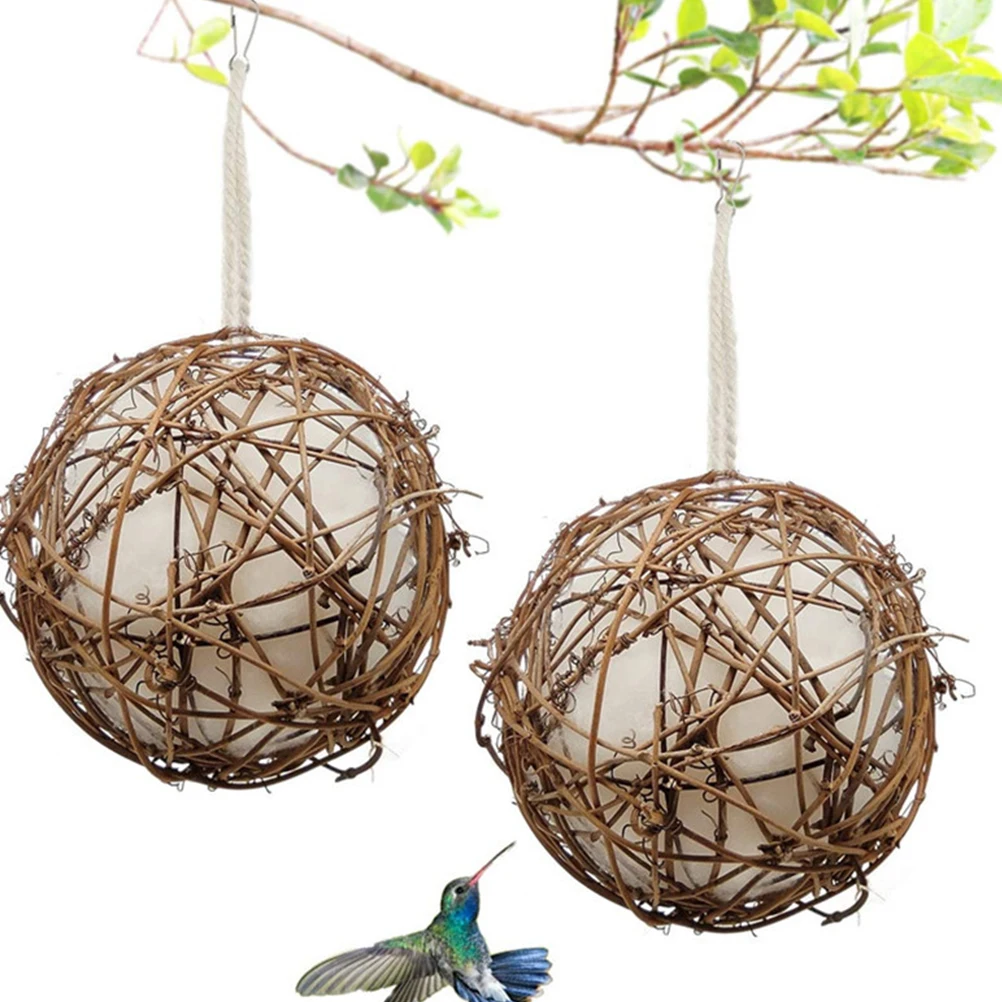 

2pcs Rattan Bird Feeder Wild Nest Material Container Durable Safe Decorative Hanging Garden Outdoor Pet Supplies Feeding