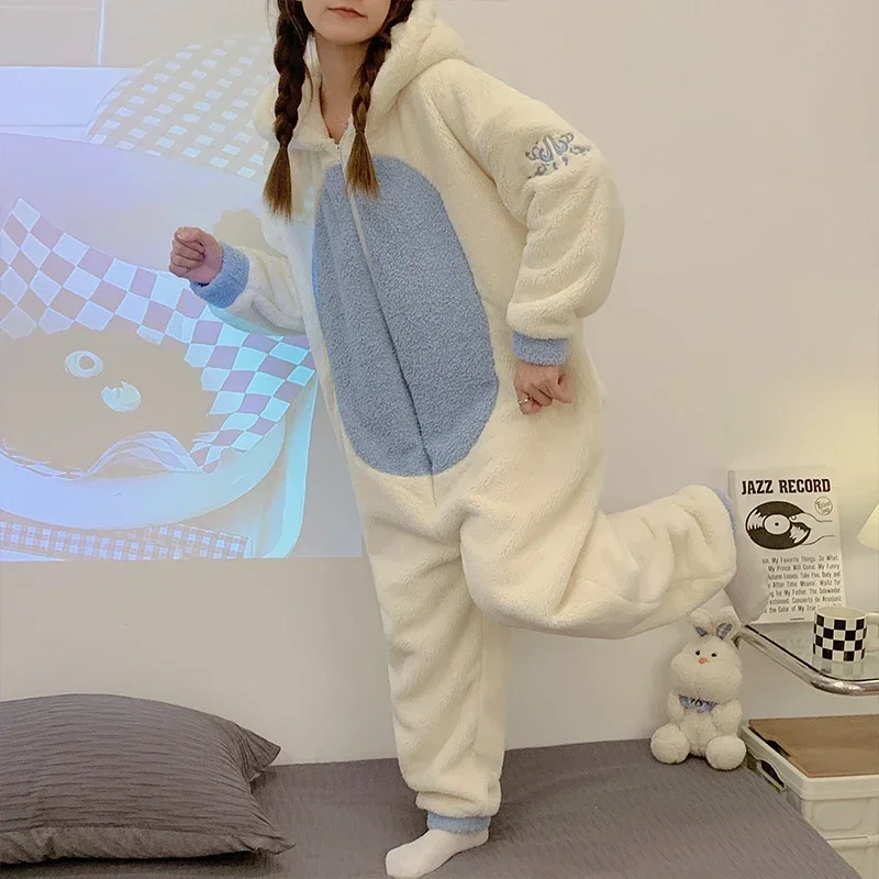 Winter Adult Kigurumis Women Pijama Onesie Jumpsuits Cartoon Sleepwear Pyjama Thicken Hoodie Korean Girls Leisure Wear Pajamas