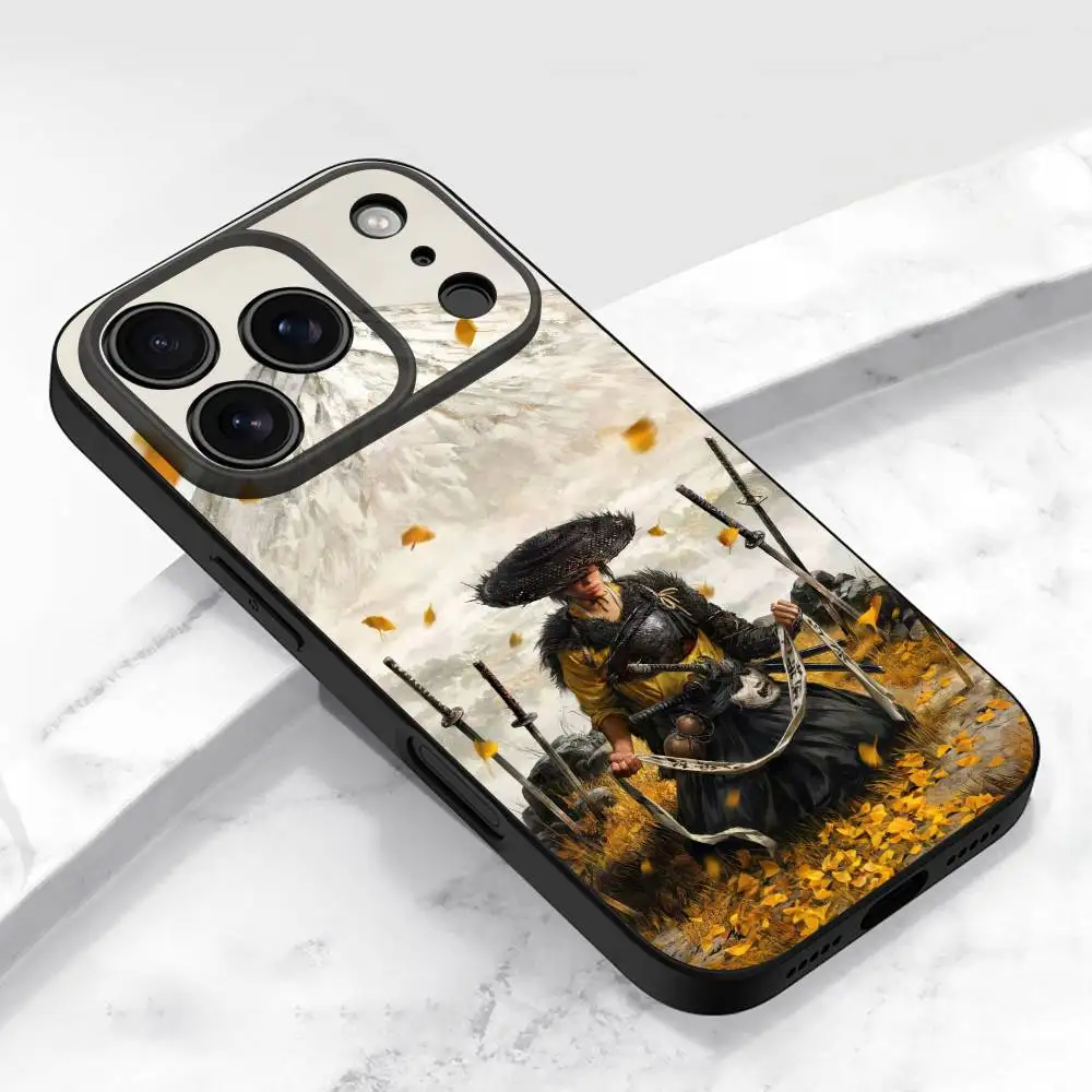 Capa de telefone G-Ghost of Yotei para iPhone 13,16,11,14,17,12,15,Plus,E,Air,Pro,Max,Mini capa protetora preta