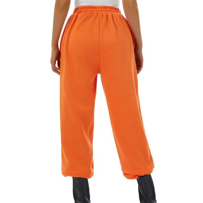 Pantalones casuales para mujer, ropa de calle de Color sólido con cordón, pantalones largos de cintura elástica con bolsillos para niñas, otoño