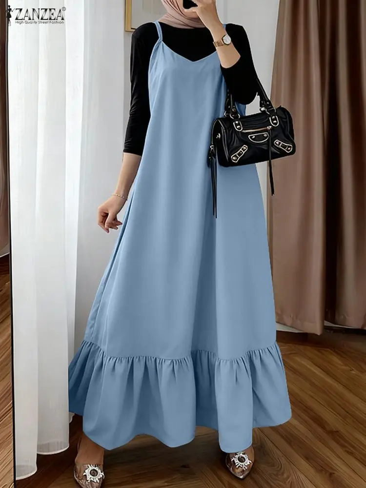 

Стильный осенний комбинезон, платье ZANZEA, мусульманская Турция, Абая, женские платья, мода 2025, летний сарафан без рукавов на бретелях, халат Femme