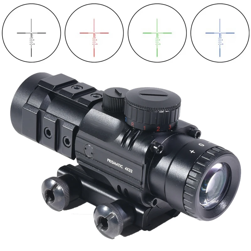 Tactical 4x32 Optical Red Green Blue Three Color Crosshair Reticle Scope with HD107R Optics Red Dot Combo Hunting Accessoirey