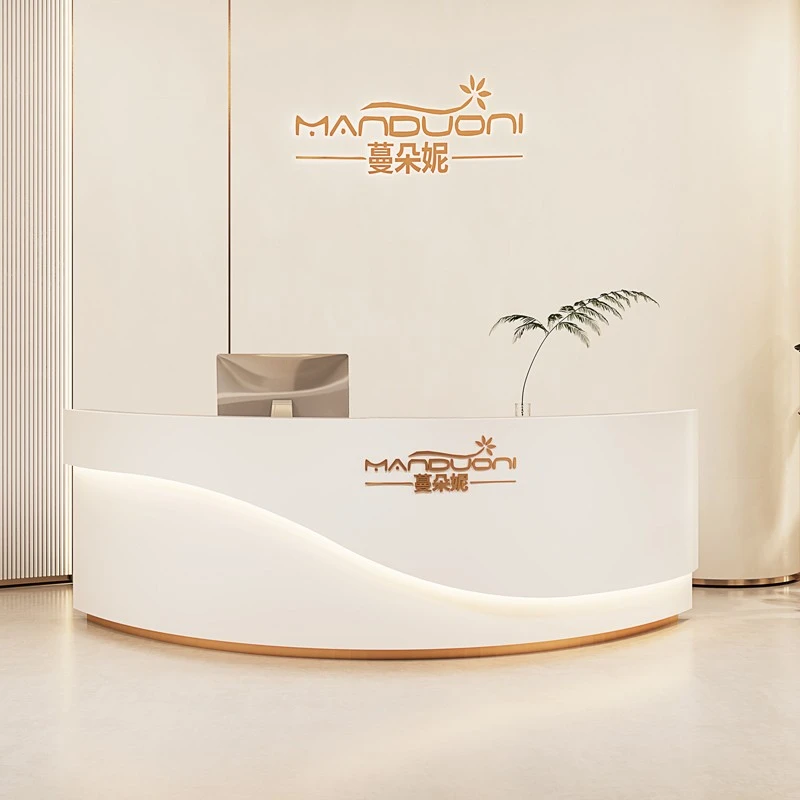 A modern, simple and beautiful curved reception desk that can be used in company front desks, beauty salons，with a sense of art