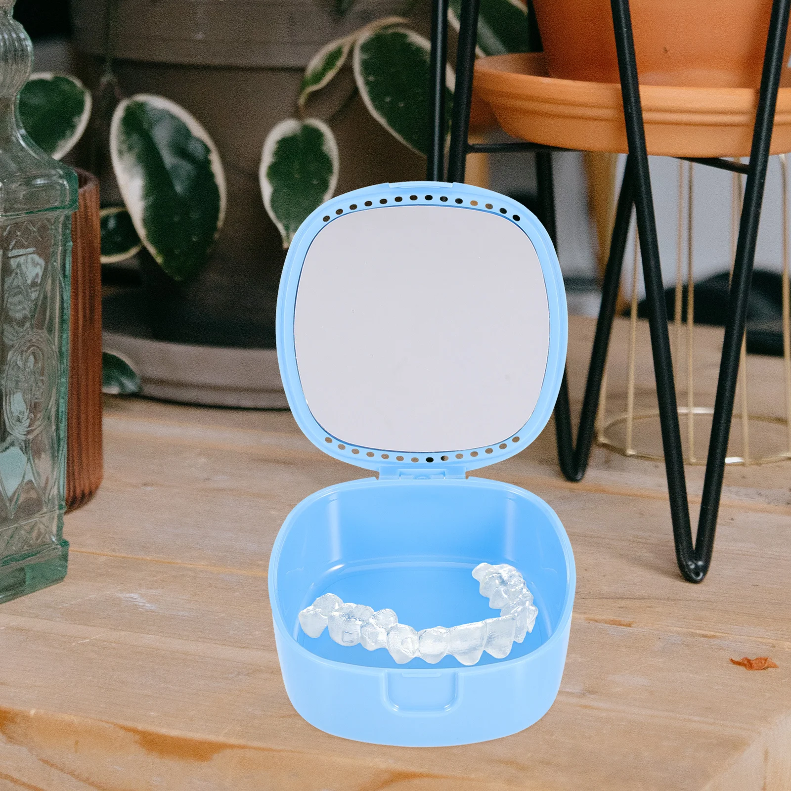 

Denture Box with Mirror Retainer Storage Container Portable Vent Hole Design Travel for Women Reusable Denture