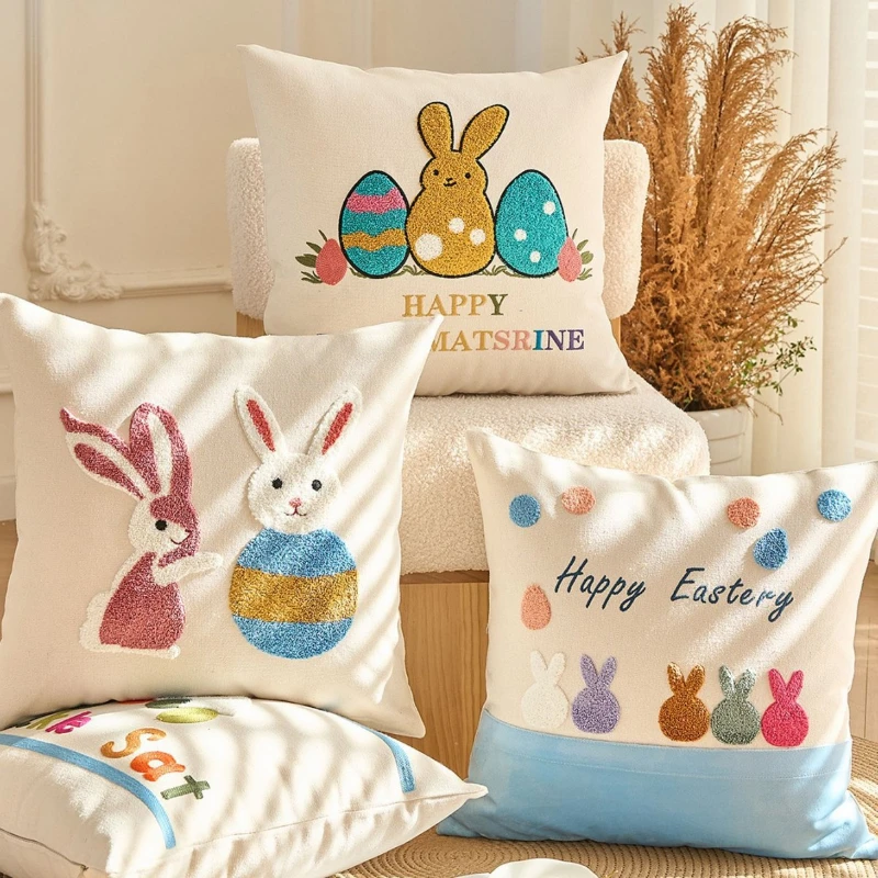 30x50/45x45CM Rabbit Easter Throw Pillow Cover Embroidery Stamping Waist Cushion Cover Decor Home Decorative Pillowcase 2025 New