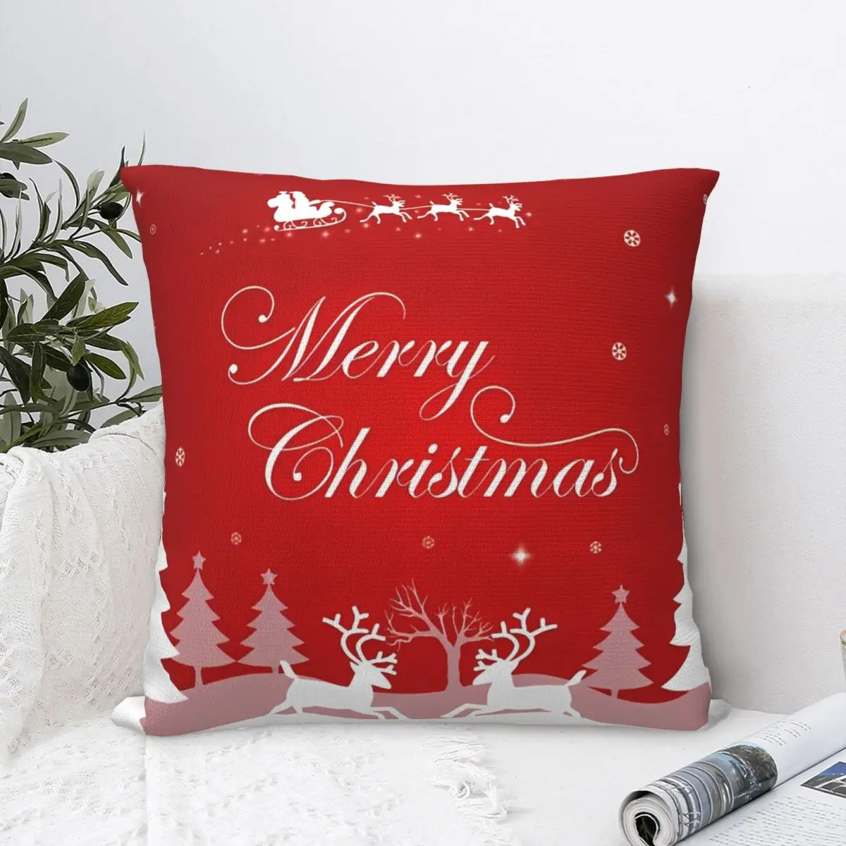 

Merry Christmas Pillowcase Polyester Cushion Cover Decorative Santa Snowflake Elk Throw Pillow Case Cover Home Square 45X45cm
