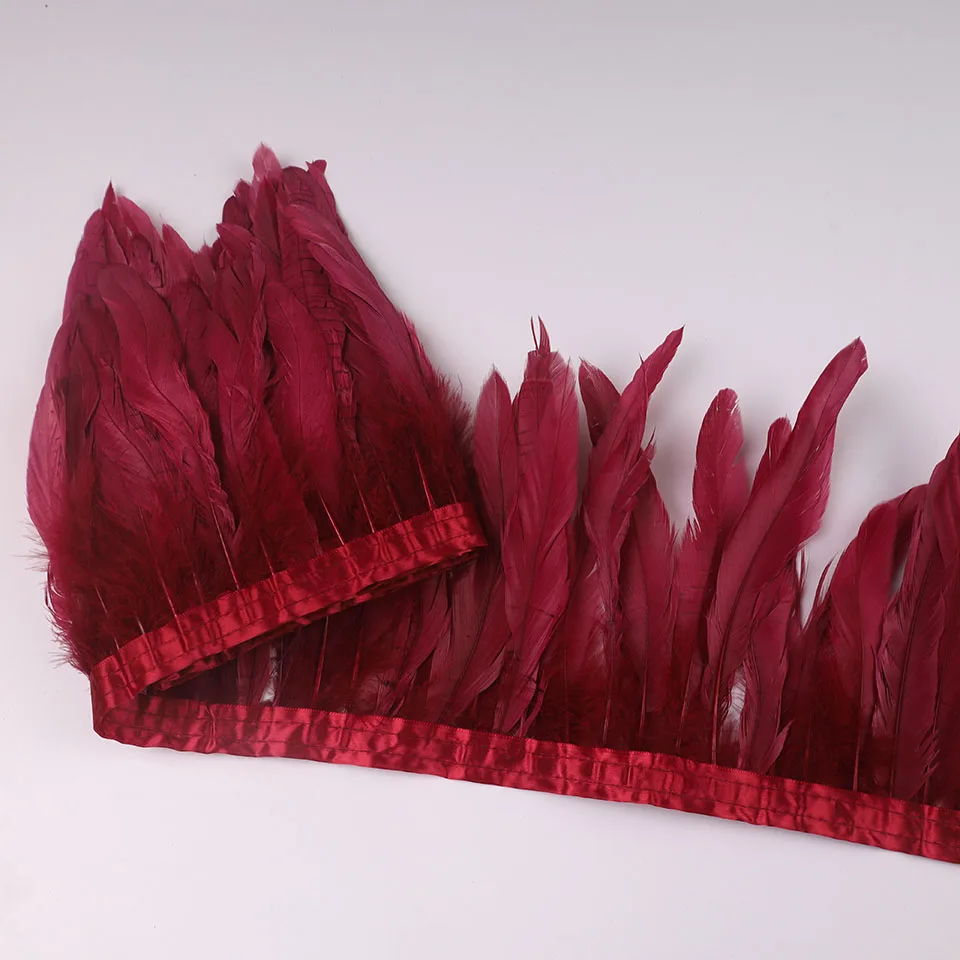 10Meters Golden Silver Rooster Tail Feathers Ribbon 20-25cm 8-10inch Trimming for Handiwork Crafts Carnival Costumes Plumes
