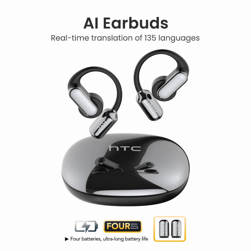 Écouteurs Bluetooth HTC NE50 à Traduction IA, Conception Ouverte, Son Surround, Confort Sportif, Longue Autonomie, Écouteurs sans Fil