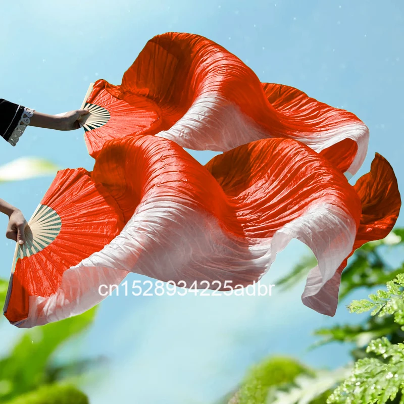 100% Puur Natuurlijke Zijde Fan Sluiers voor Vrouwen Buikdans Prestaties Fan 1 Paar Hot Verkoop Buikdans Gradiëntkleur Zijde Fans