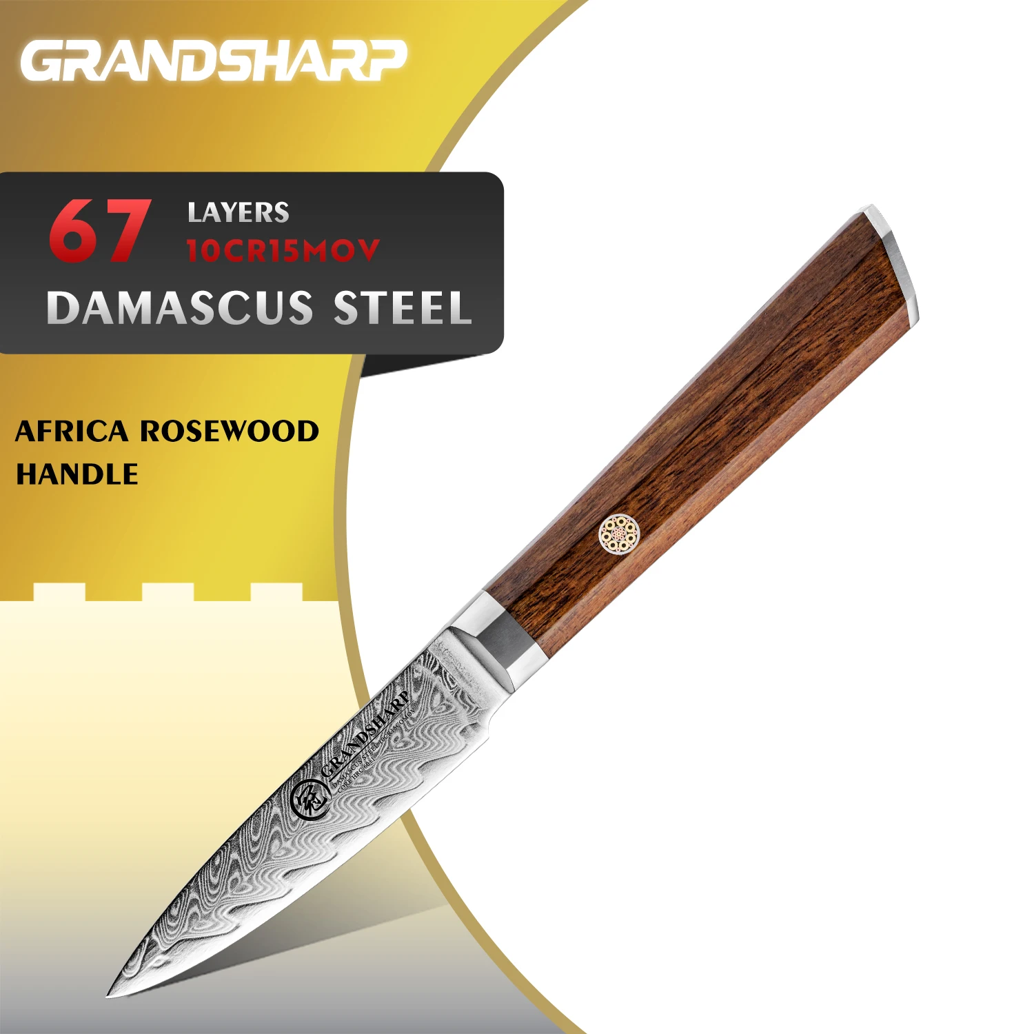 Coltello da cucina da 3,5 pollici Coltello da cucina in acciaio di Damasco giapponese Coltello da cucina Verdure Posate Coltelli da cucina GRANDSHARP