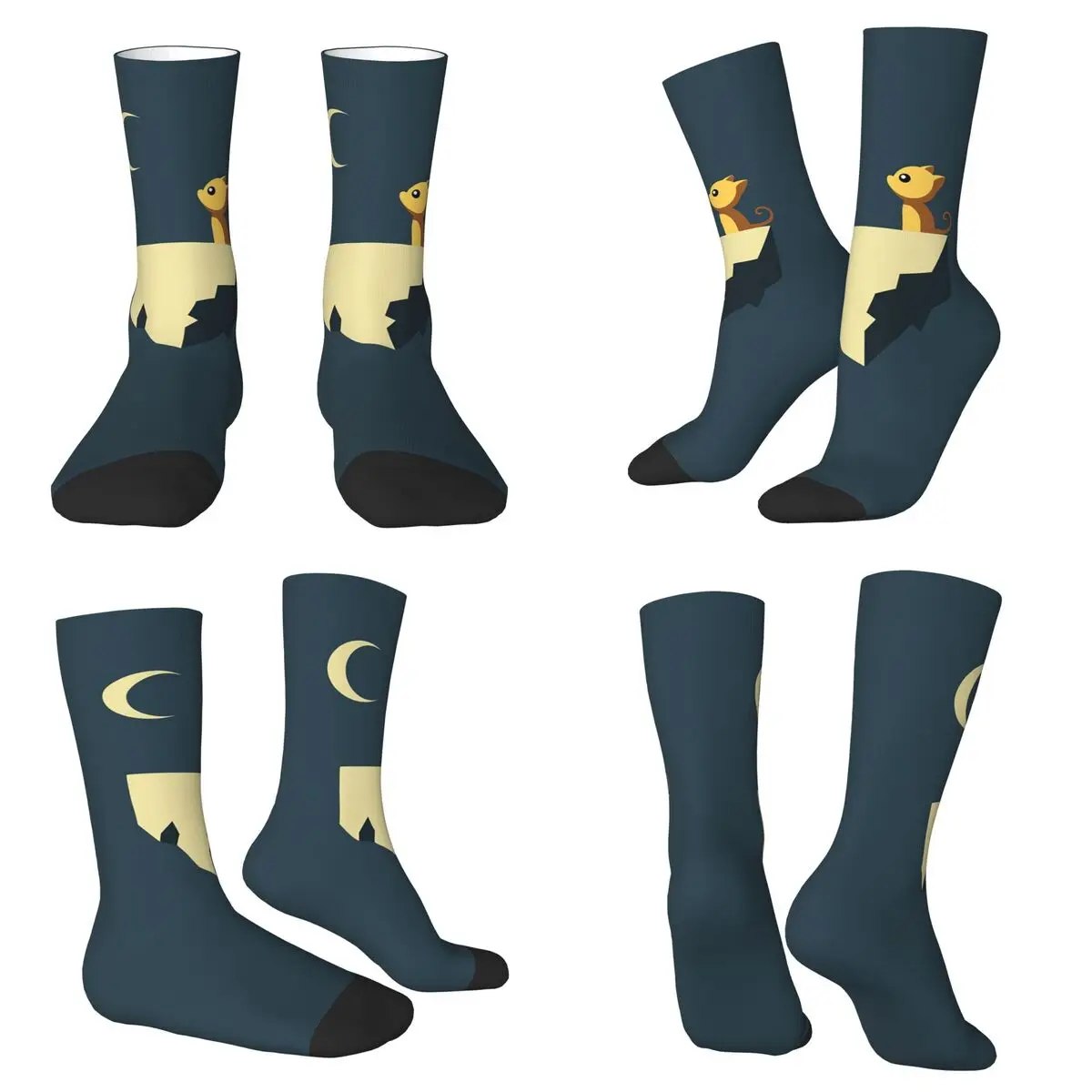 

Носки «Луна и мяу», впитывающие пот чулки в стиле Харадзюку, всесезонные длинные носки, аксессуары для подарка на день рождения унисекс