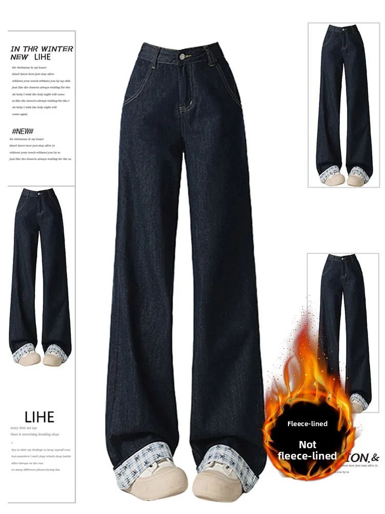 

Джинсы женские Deep Blue Fce Lined Thi прямого кроя, осенне-зимние, больших размеров, расклешенные, длинные брюки, повседневные, с высокой талией, широкие, L...