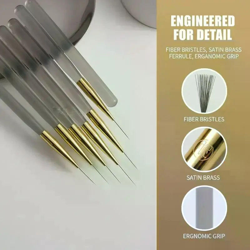 5Pcs Acrylic Handle Extremely Fine Nail Art Liner Pen DIY Painting Brush Drawing Lines Stripe Flower Painting Pen UV Gel Brush