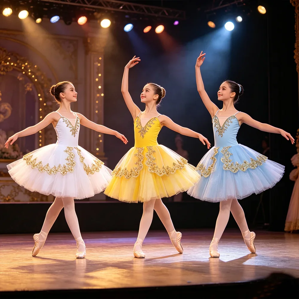 Women's Professional Ballet Dress White Performance Leotard & Skirt for Dance Competition Stage Shows & Recitals Dance Skirt