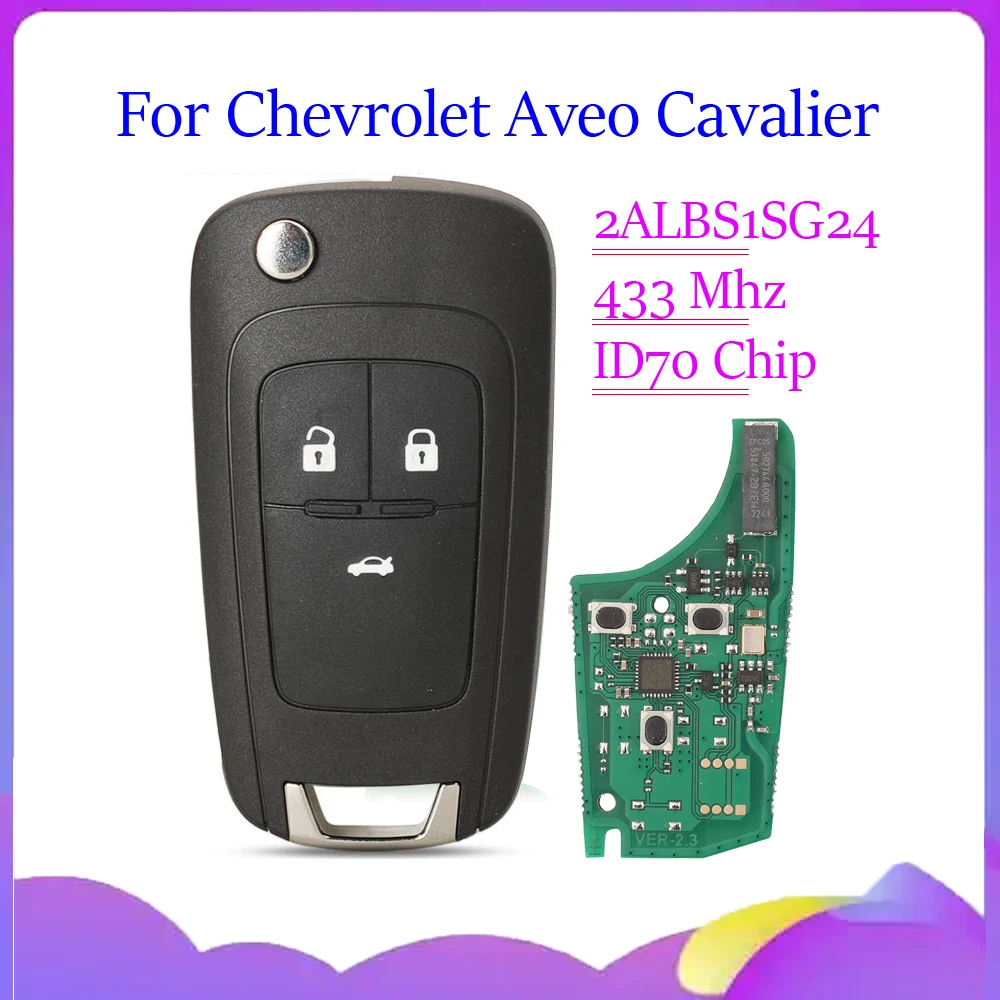 jingyuqin Neuer Fernbedienungs-Autoschlüssel 433 MHz ID70 für Chevrolet Aveo Cavalier 2019 2020 2ALBS1SG24 Auto-Vollsteuerung