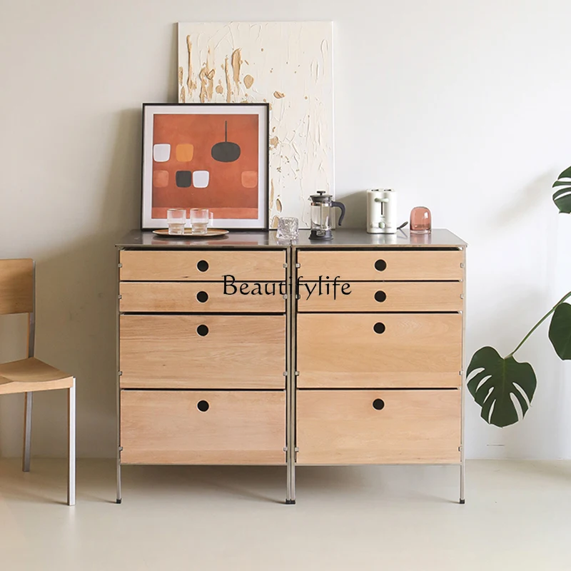 

Italian minimalist solid wood dining side drawer storage stainless steel side cabinet storage locker