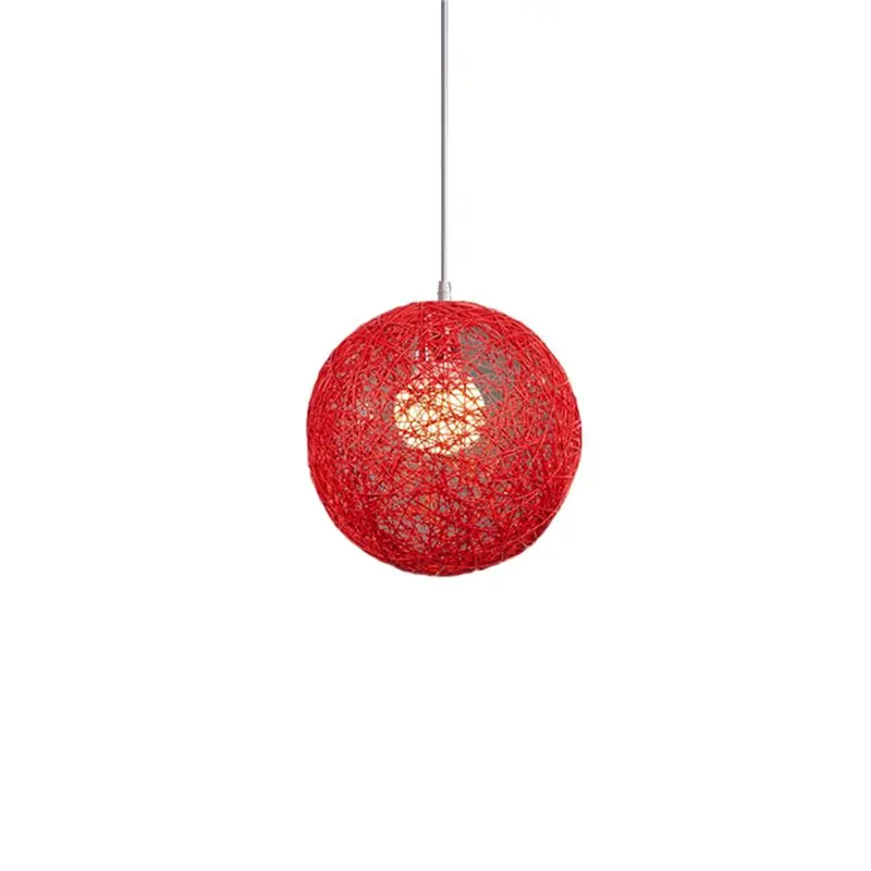 A19F-4X Red Bamboo, Rattan And Jute Ball Chandelier Individual Creativity Spherical Rattan Nest Lampshade