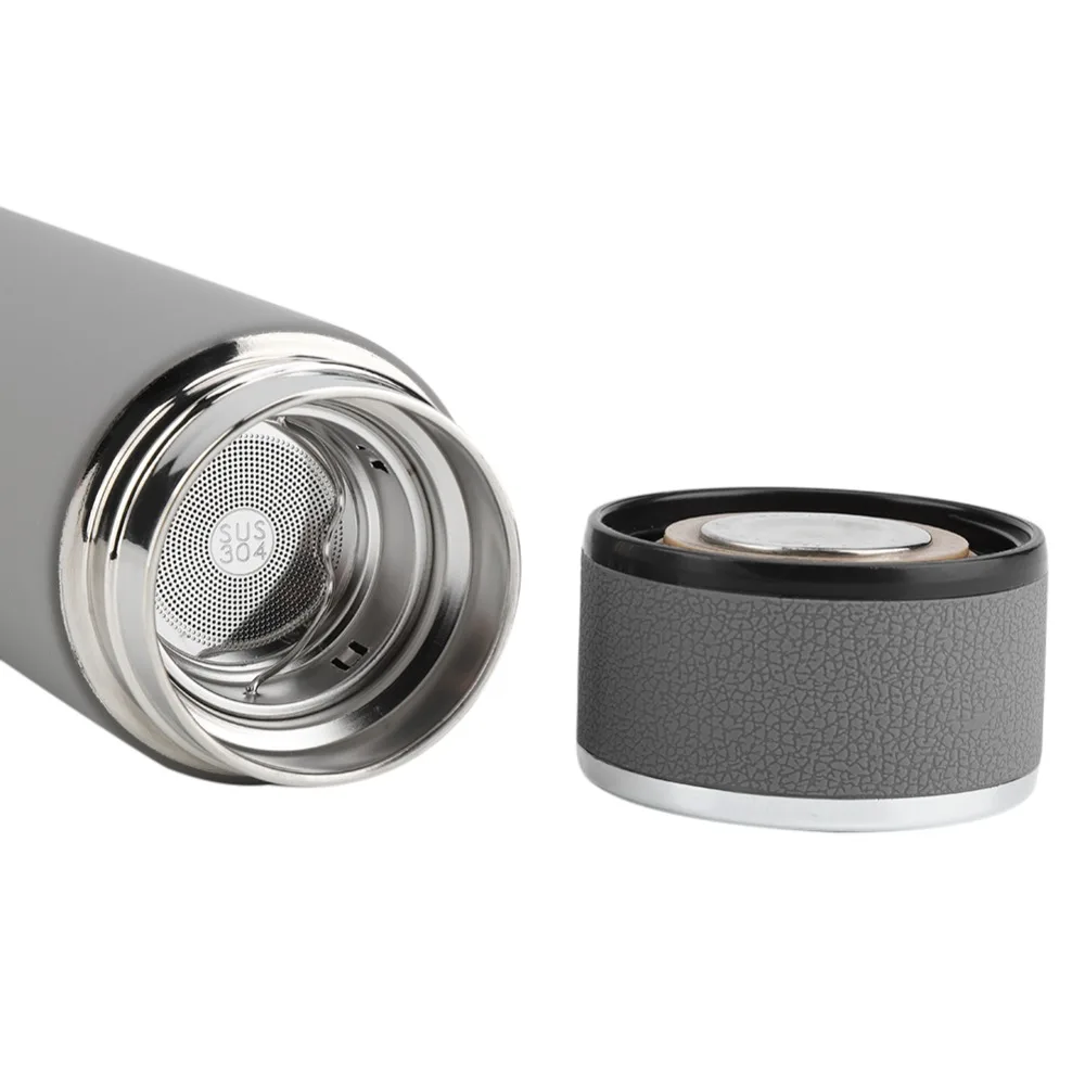 500ml Thermal Cup Rustless Steel Tight Leakproof Sealing Drink Bottle with Leather Grain Lid Round Comfortable Tumbler Travel