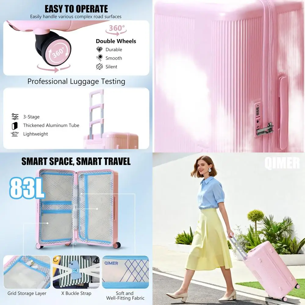 

2-Piece Luggage Set with Cup Holder, Polycarbonate Spinner Suitcase, TSA Lock, YKK, Lightweight for Travel in Pink