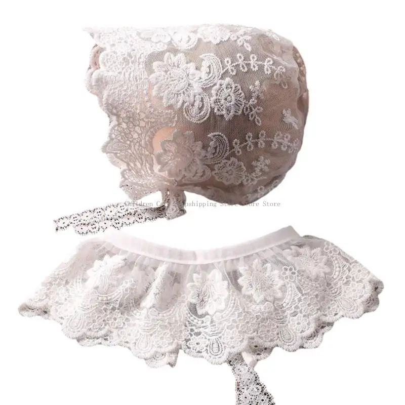 

Newborns Shower Gift Photo Costume Bonnet Hat Neckwrap Baby Photography Outfit