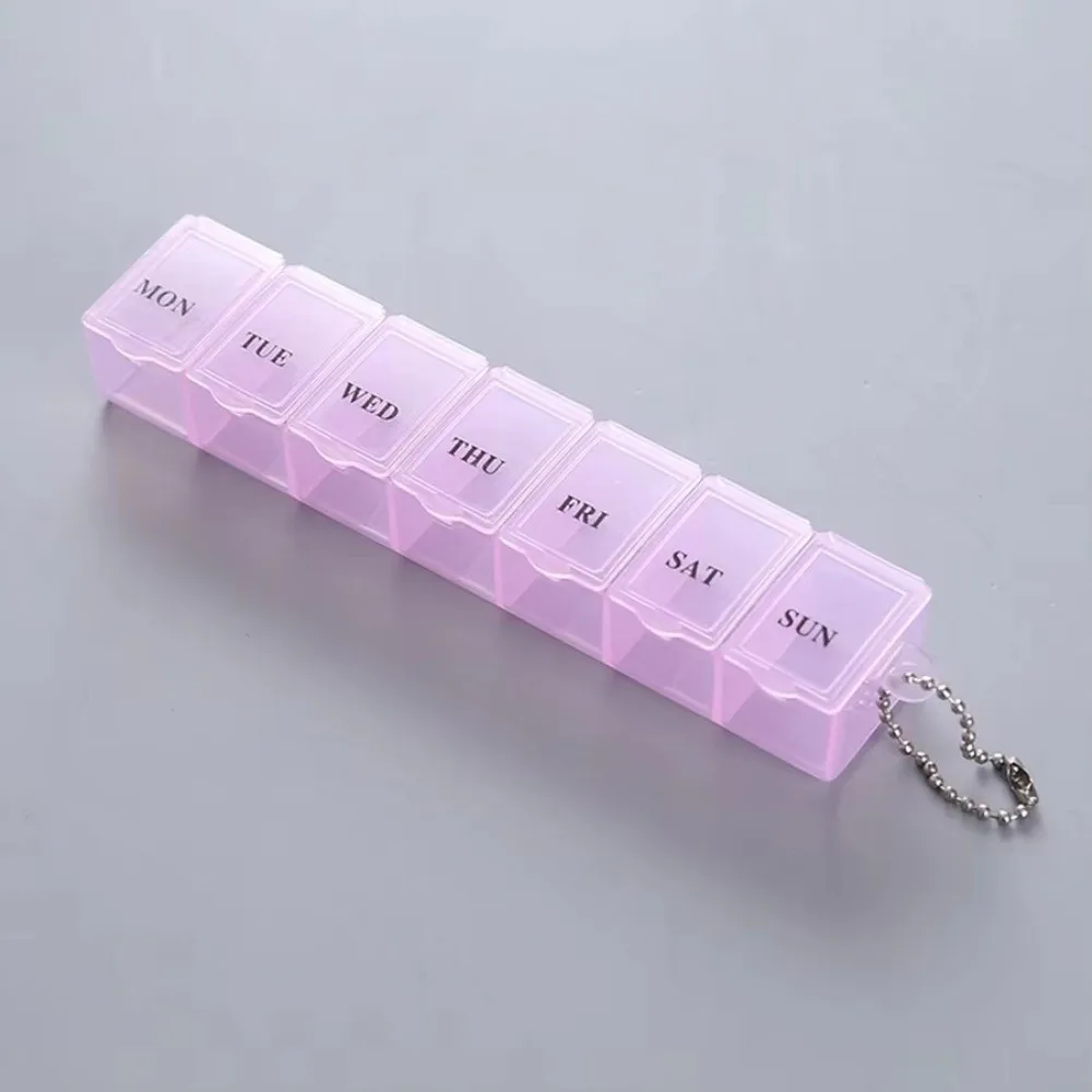 7-Tage-Wochenpillenbox Bunter Mini-Medikamentenbehälter Tragbarer Behälter mit Knopföffnung Pillenorganizer-Etui – Detail 14