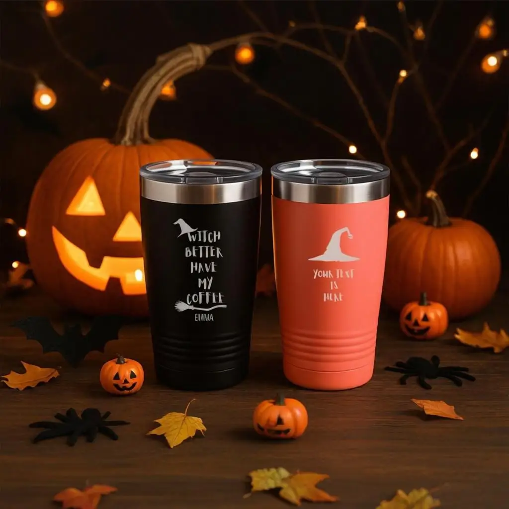 

Spooky Ghost Pumpkin Tumbler Personalized Name Engraved Stainless Steel Cup Custom Halloween Travel Mug Insulated Party Gift