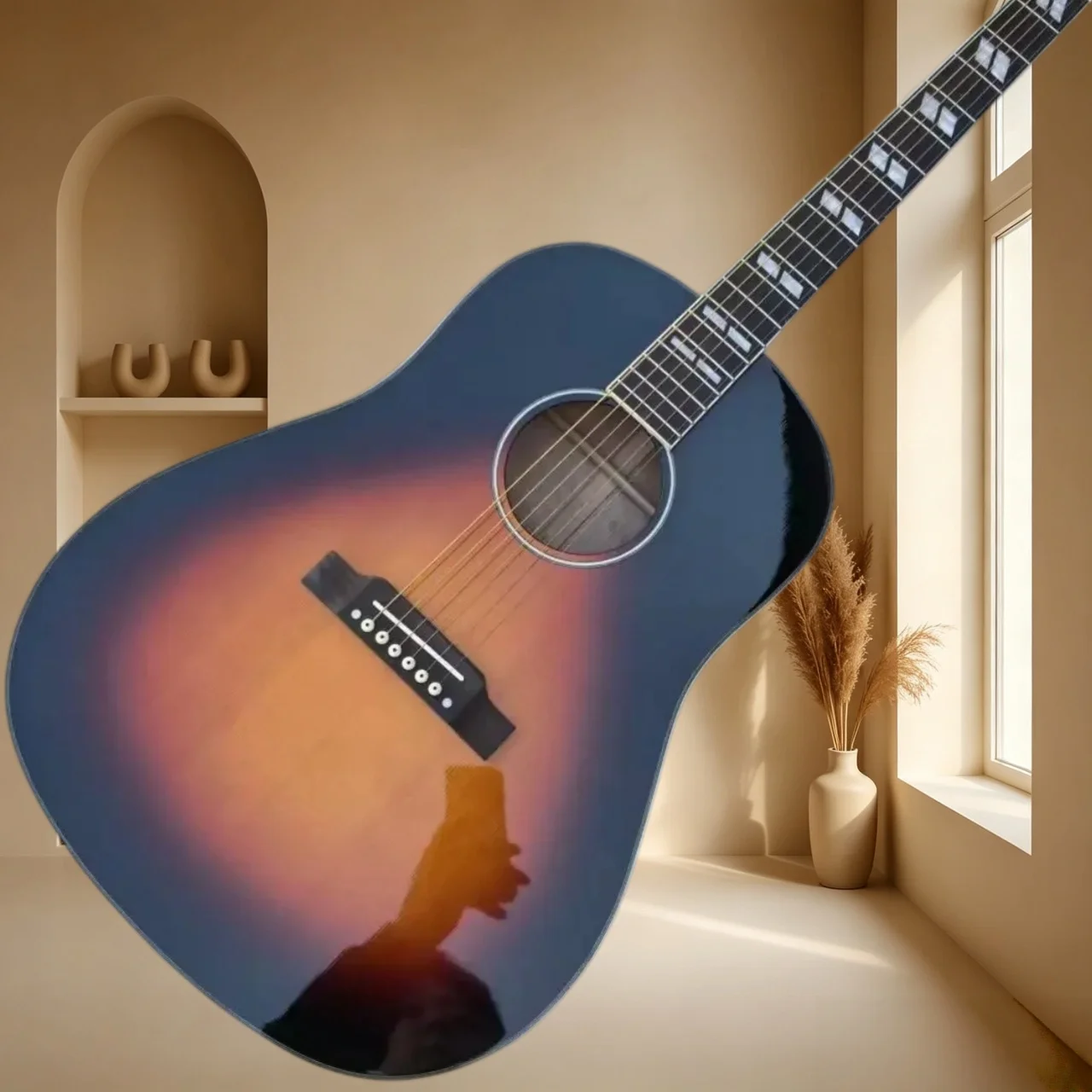 J45 41 Inch Dreadnought Sunset Gradient Acoustic Guitar Double Diamond Shape Solid Spruce Blue Orange Gloss Simple Folk Guitar