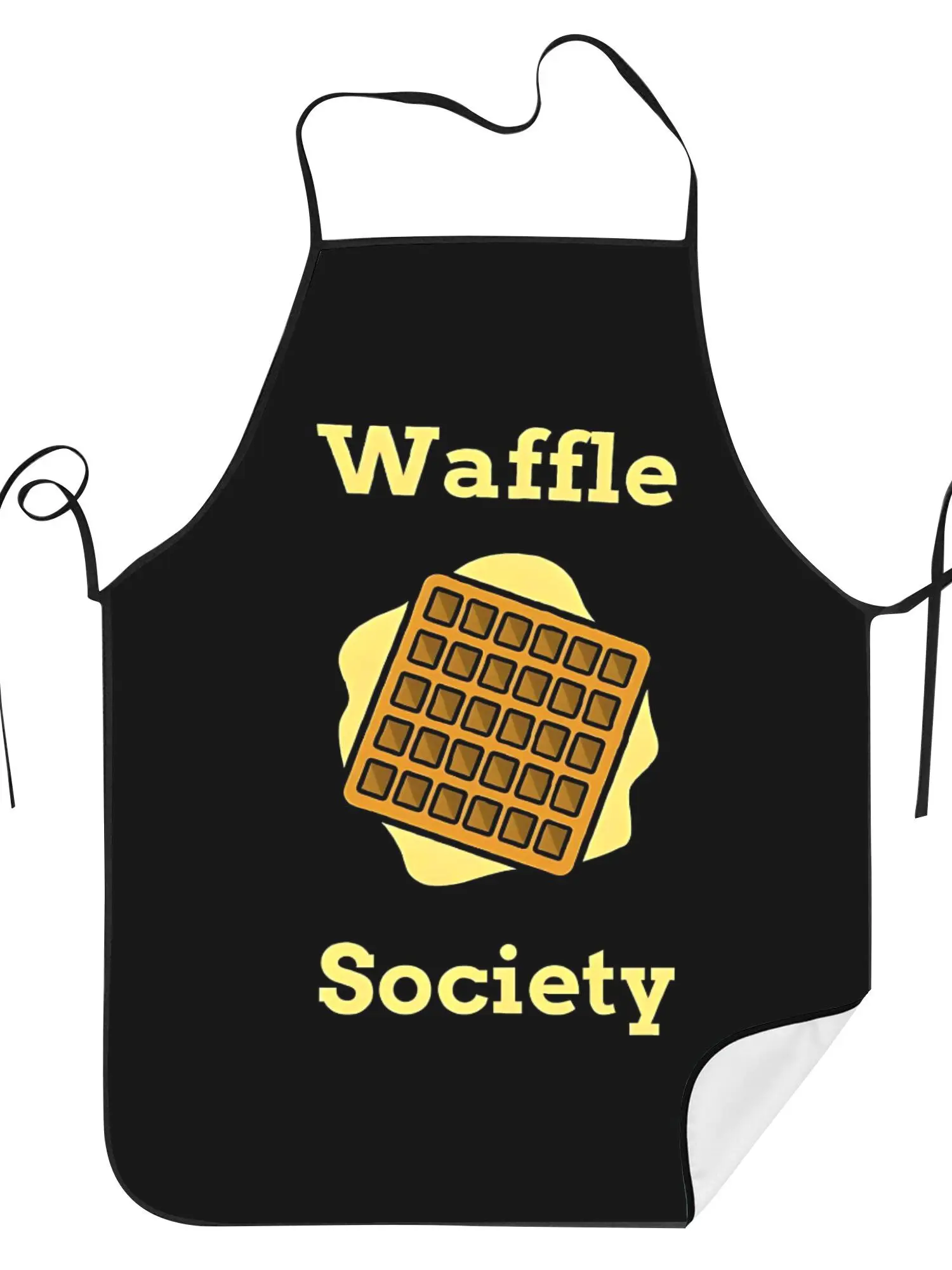 Waffle Society Kitchen Apron - Funny Food Quote Graphic Linen Look Chef Bib for Men Women Cooking Baking Gift Decor