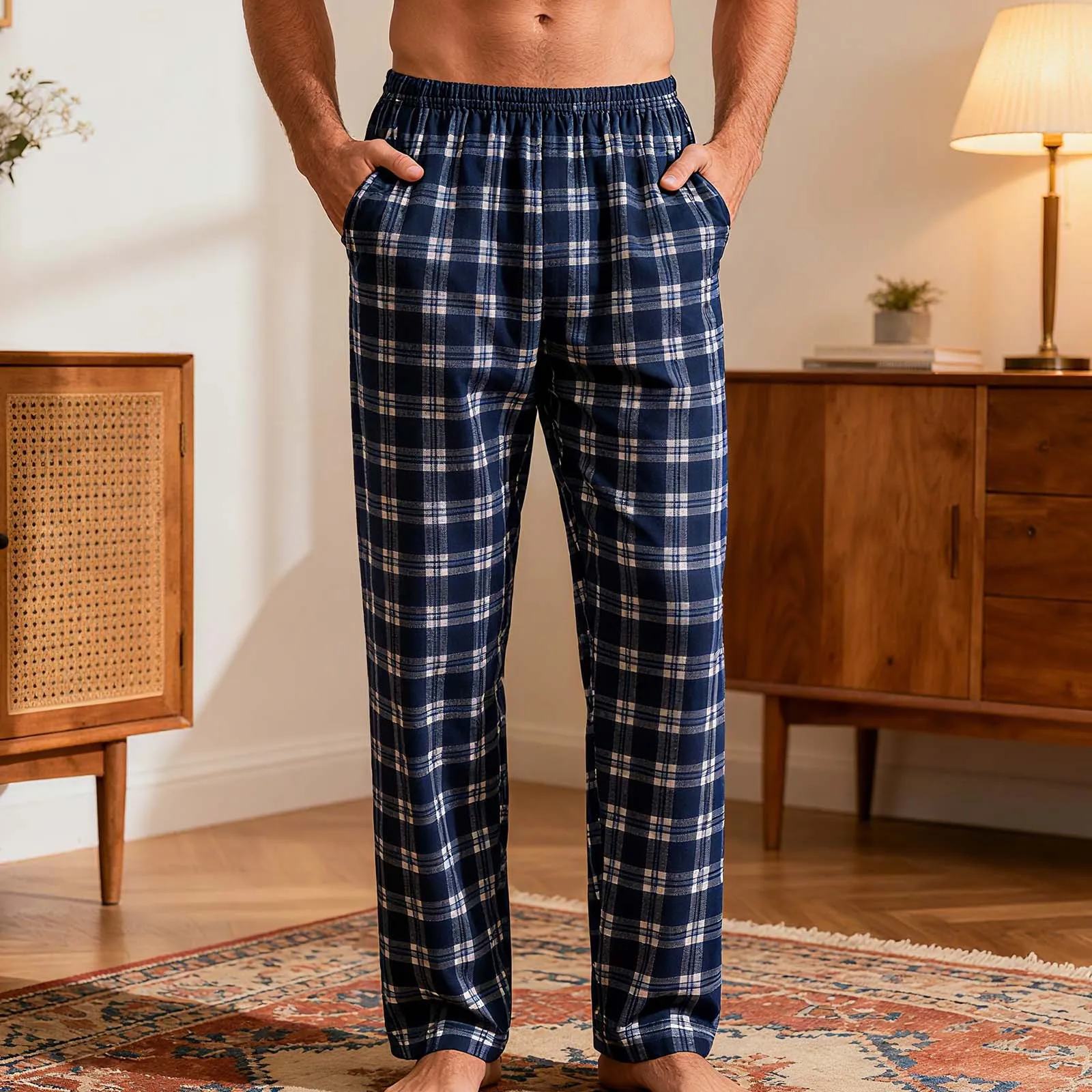 2027 Male Men's Stylish Summer Pajama Pants, Thin Home Pants, Loose Breathable Air-Conditioned Pants with Elastic Waist