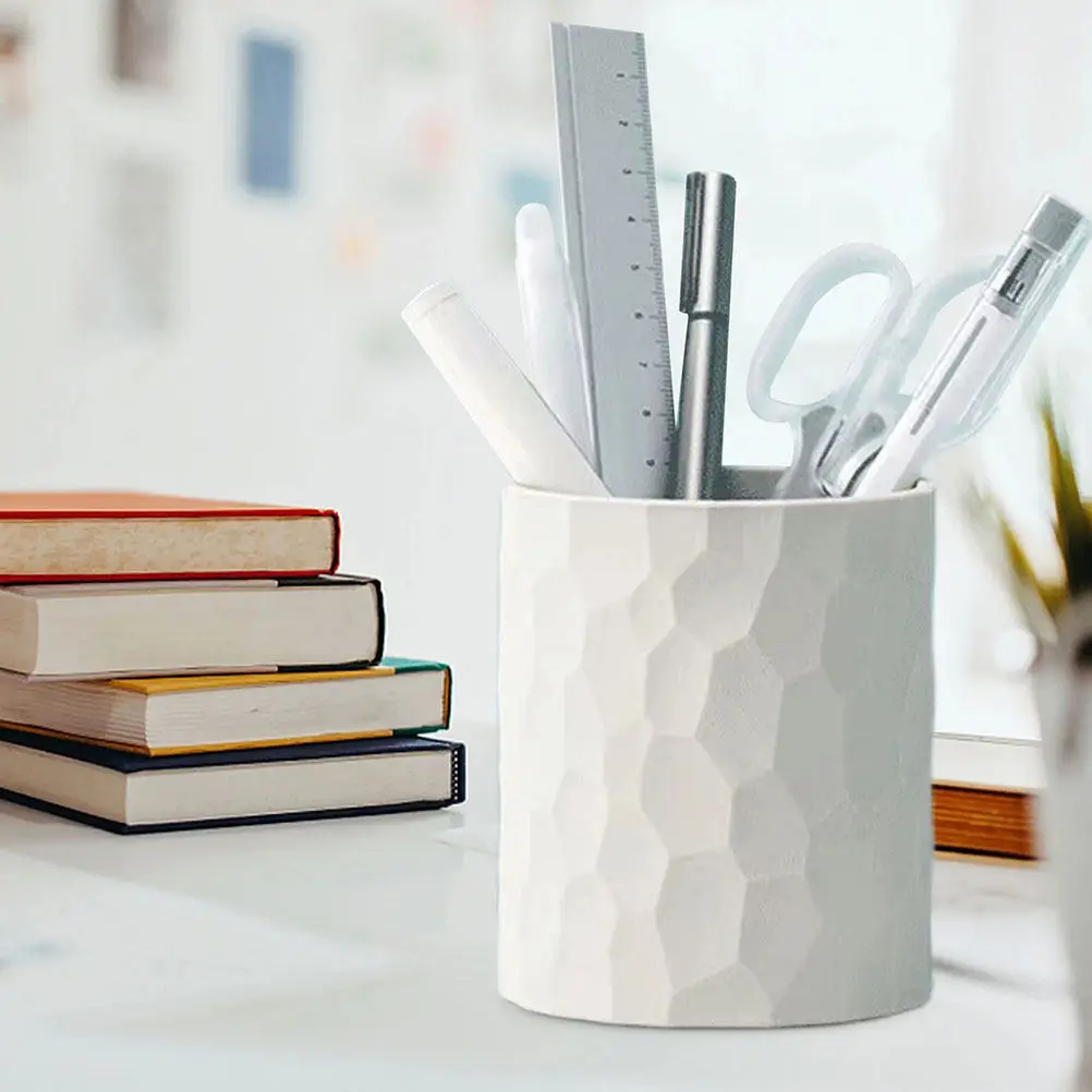 Large Capacity Pen Holder Silicone Desktop Organizer For Office Home School Stationery Storage Cup White Multi-Function