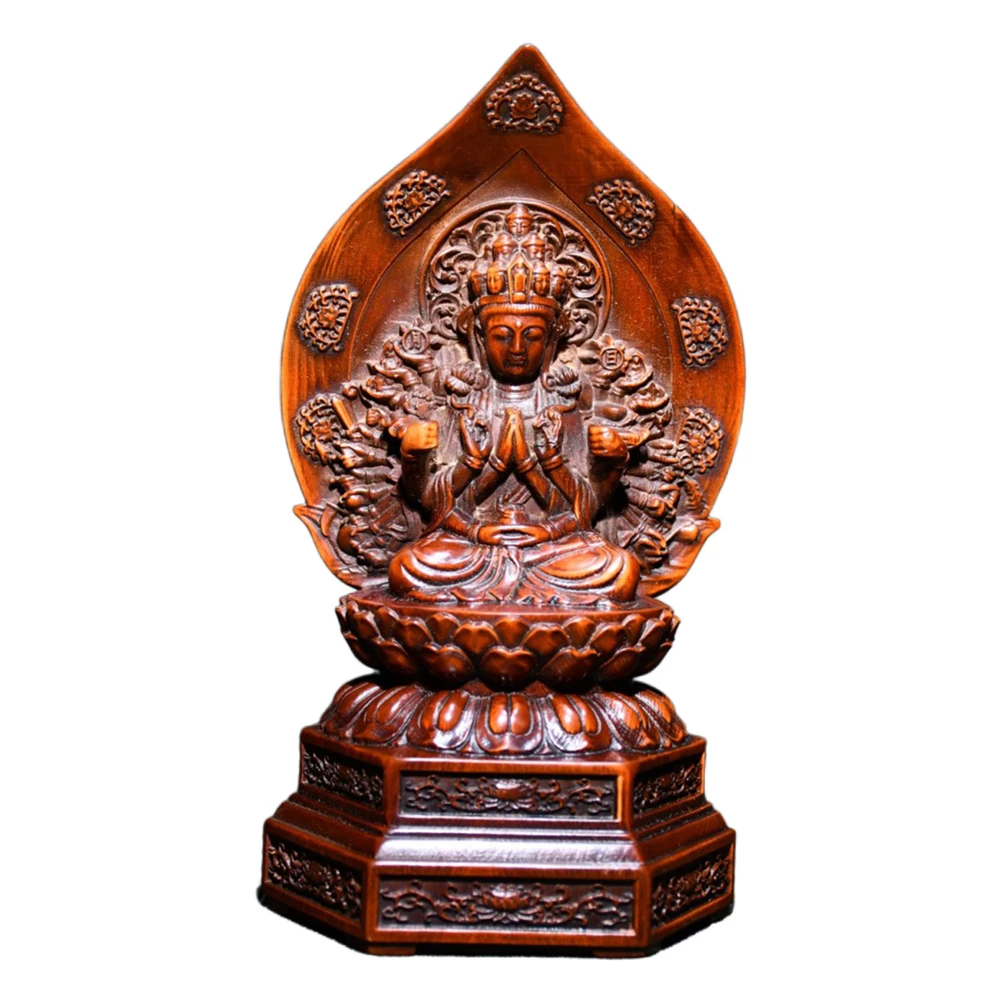 Petite Figurine sculptée en bois mille armées Guanyin Kwan Yin Sculpture bouddhiste Zen Compassion miséricorde Protection divine Oriental