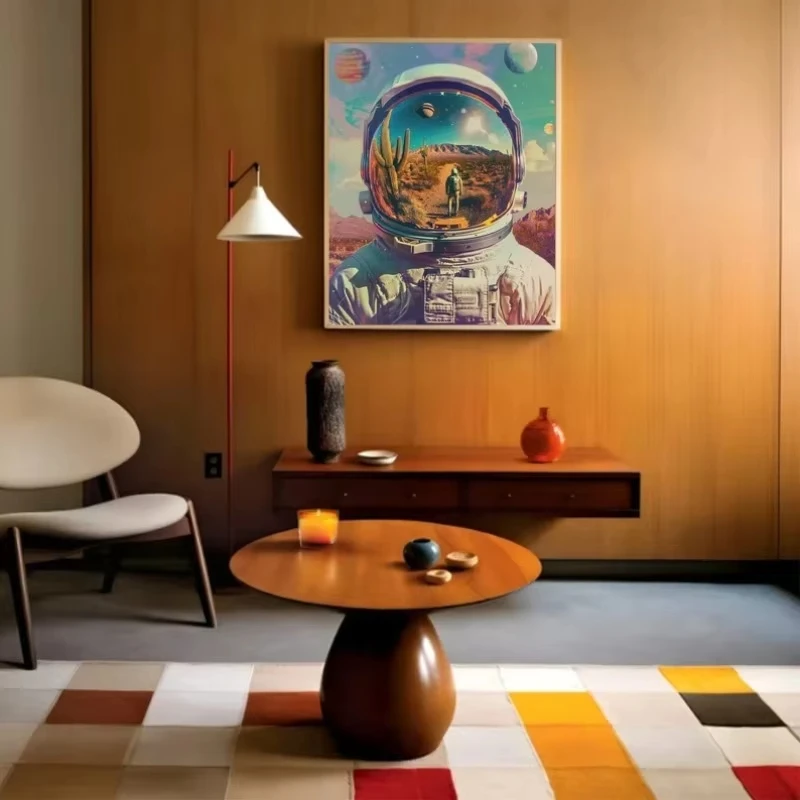 Vintage Space Travel Poster Astronaut Retrofuturism Polariod Planets UFO Scifi Canvas Painting Wall Art Living Room Home Decor