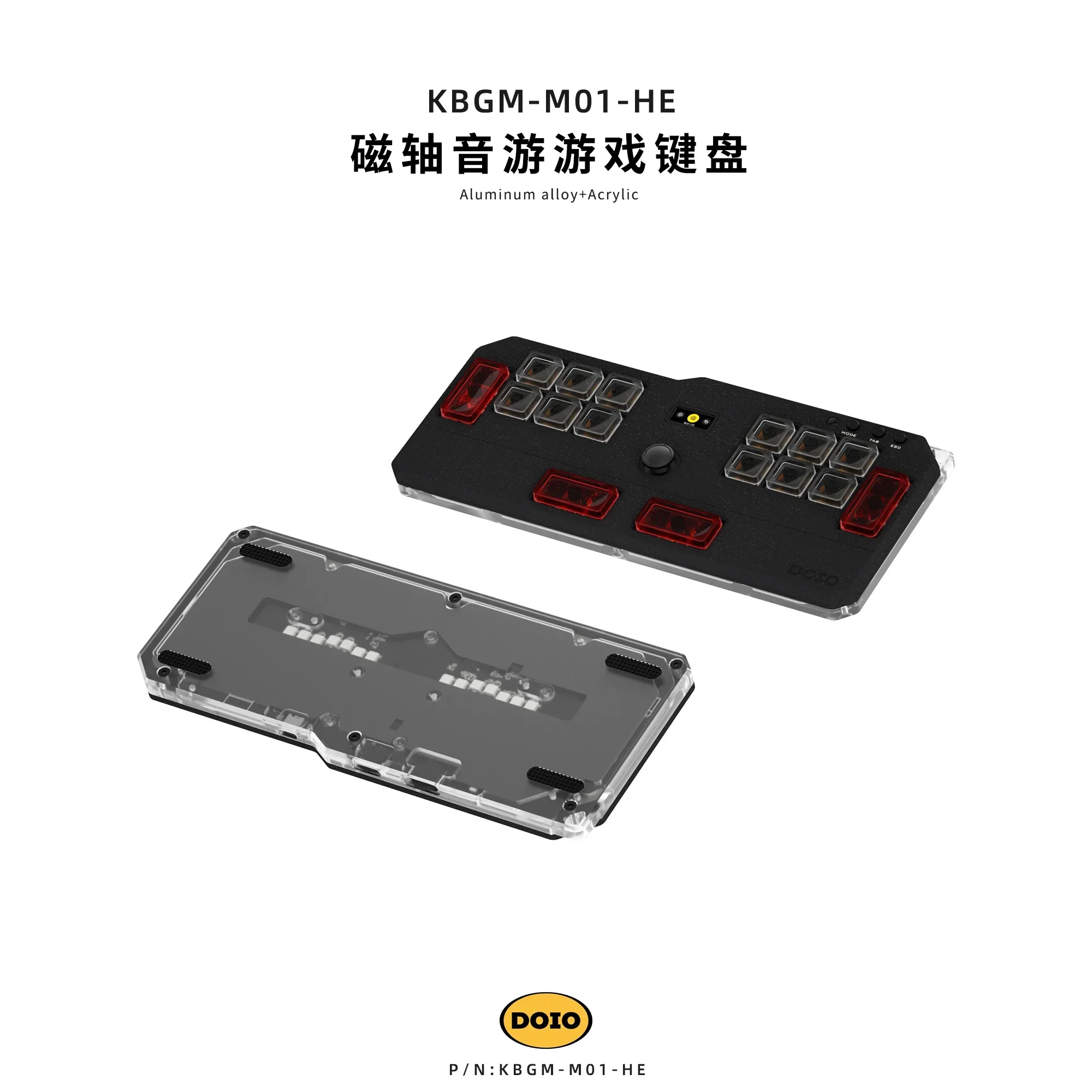 DOIO HITBOX KBGM-M01-HE Keyboard Aluminium Alloy Kabel Akrilik Saklar Magnetik Rendah Keypad Gamer OSU/DJMAX/Muse Dash/EZ2ON Kustom