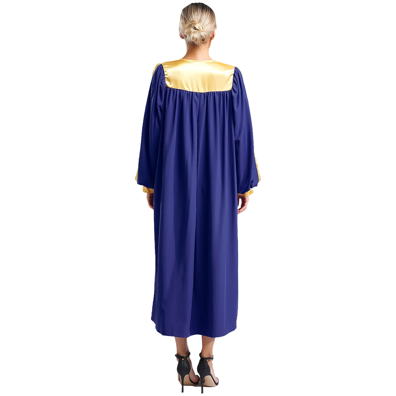 Women Men Church Choir Worship Robe Liturgical Praise Dance Dress V-neck Long Sleeve Zipper Gown Halloween Cosplay Party Costume