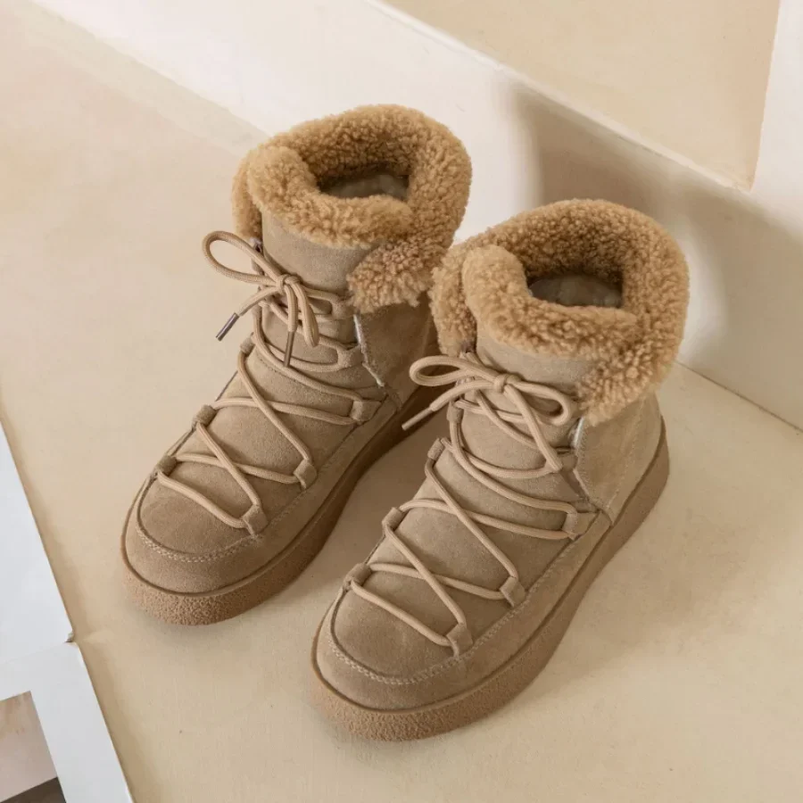 2023 Winter New Platform Plush Snow Boot Fashion Thick Soled Nude Boot Premium Thickened Warm Cotton Shoe Women Popular Designer