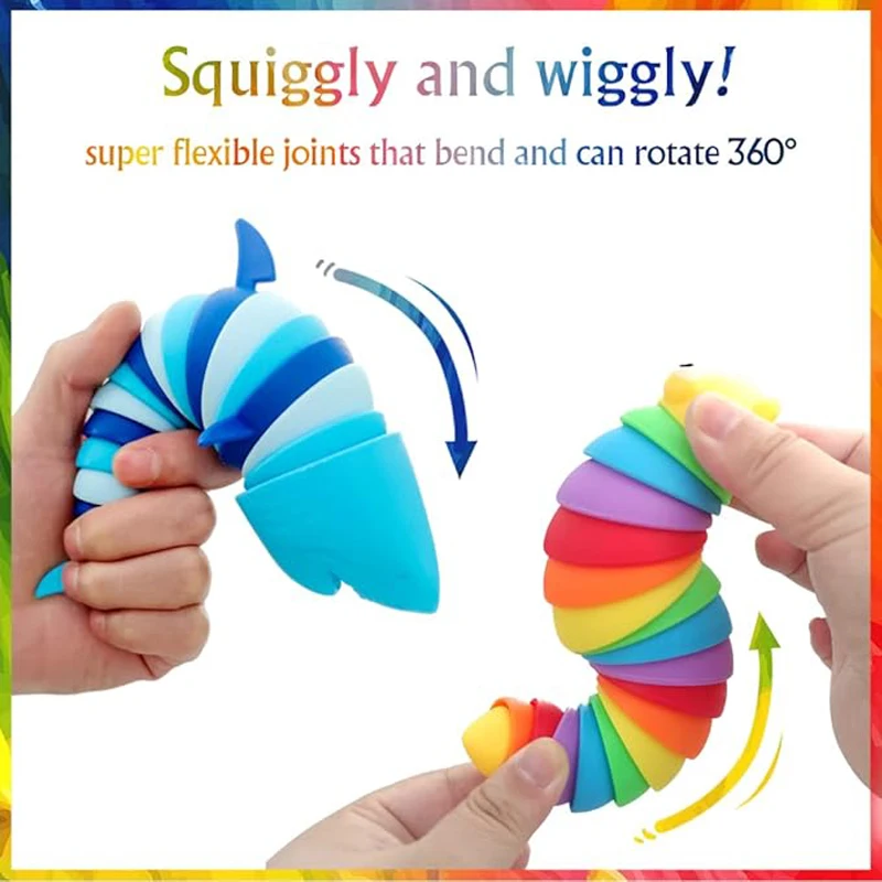 2 Pieces Colorful Articulated Fidget Rainbow Caterpillar Toy Ocean Shark Decompression Toys Stim Toy Decompression Fun Children