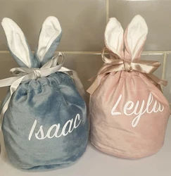 Personalised Easter Bunny Ear Treat Bag, Small Pouch, Easter Gift For Children,Customized Name Wedding Candy Gift Bag