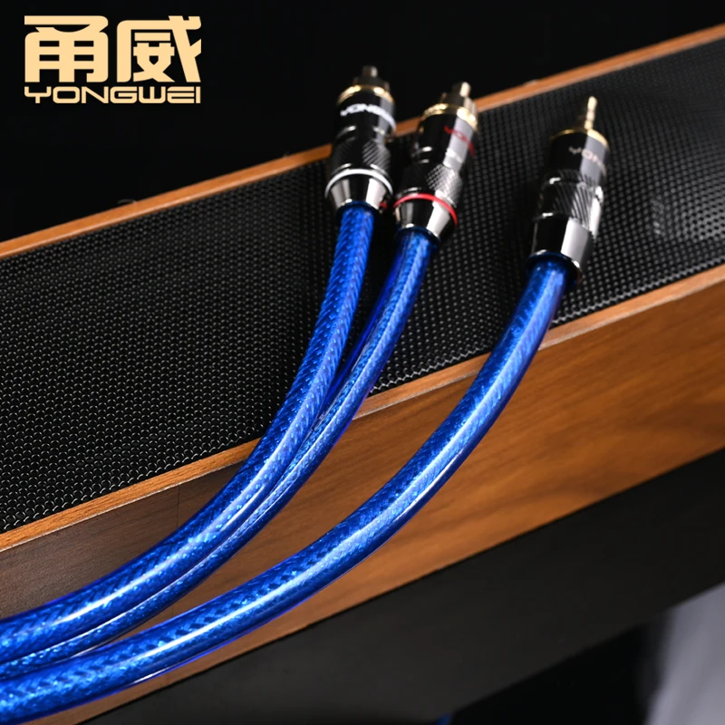 YONGWEI 6N Kabel audio HiFi Chapado en plata de 3.5mm a 2RCA, estéreo sin ruido, Jack 3.5 a 2RCA macho para amplificadores