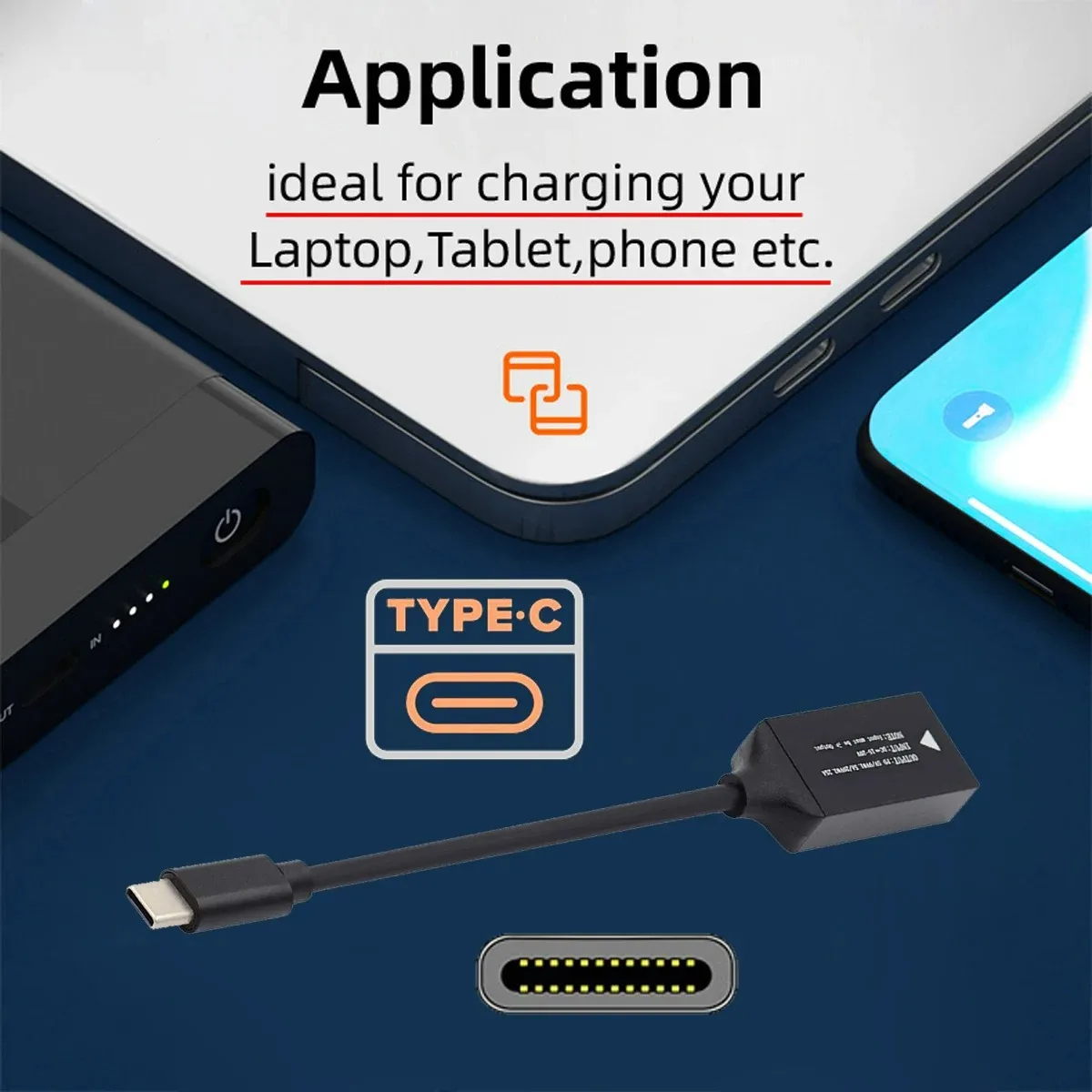 65W 100W Fast Charging Cable for Lenovo Power Adapter DC Square Plug to USB Type-C PD Converter for Laptop Mobile Phone Tablet