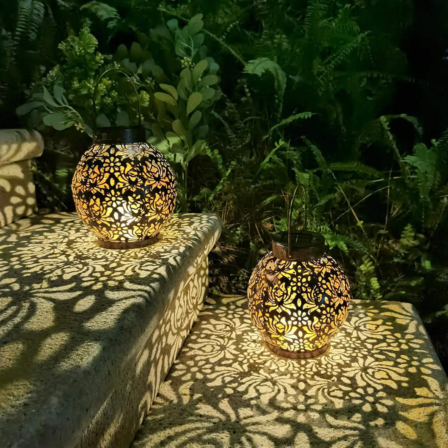 LED Solar Lantern Light Hollow Wrought Iron Projection Light Hanging Lamps Outdoor Waterproof Yard Garden Art Decoration image 3