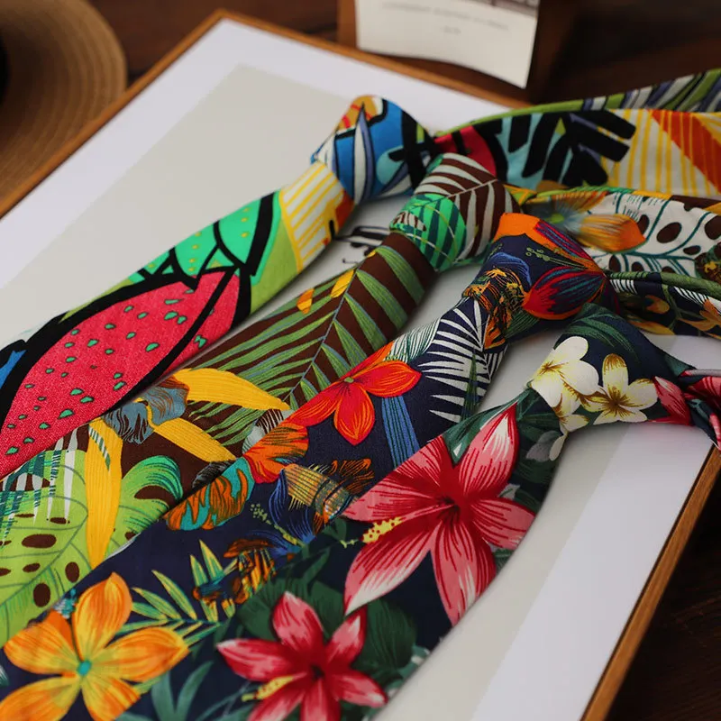 Print Floral Cotton Tie For Men Women Casual Neck Tie For Party Business Wedding Neckties Adult Suit Neck Ties For Gifts
