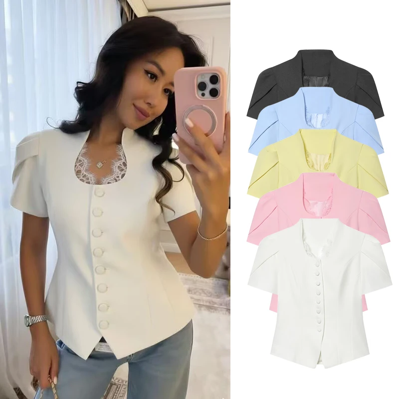 Summer New Women's Blazers Blouse 2026 New Chic Slim Short Jacket Women's Fashion Street Youth Travel Holiday Blazers Tops