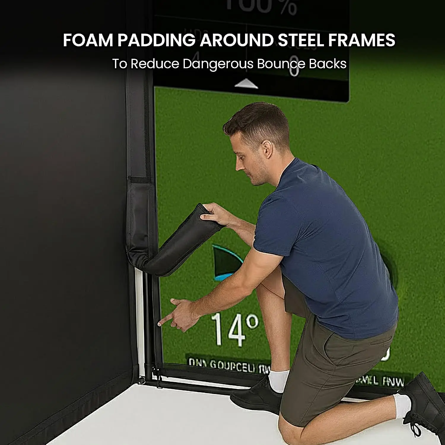 Golf Simulator Enclosure for Home 10x8 ft Cage with HD Impact Sim Screen Two Shank Nets and Corner Foam Padding for Practice at Indoor Garage - view 6