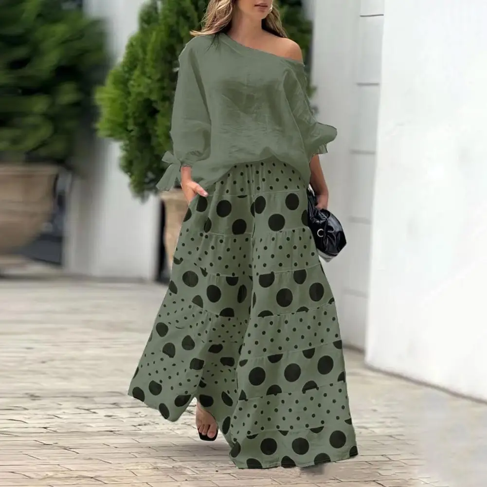 Summer Women Suit Stylish Women's T-shirt Pants Set with One Shoulder Top Bow Cuff Detail Wide Leg Trousers Casual Dating for A