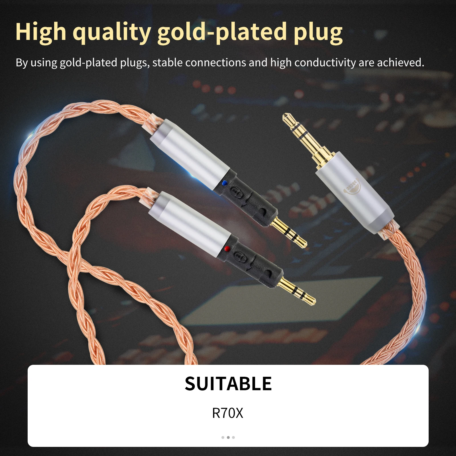 OKCSC Standard Headphone Replacement Cable for ATH R70X 2.5mm/3.5mm/4.4mm/6.35mm/4 Pin XLR/Type-C Plug 16 Core Upgraded Cable