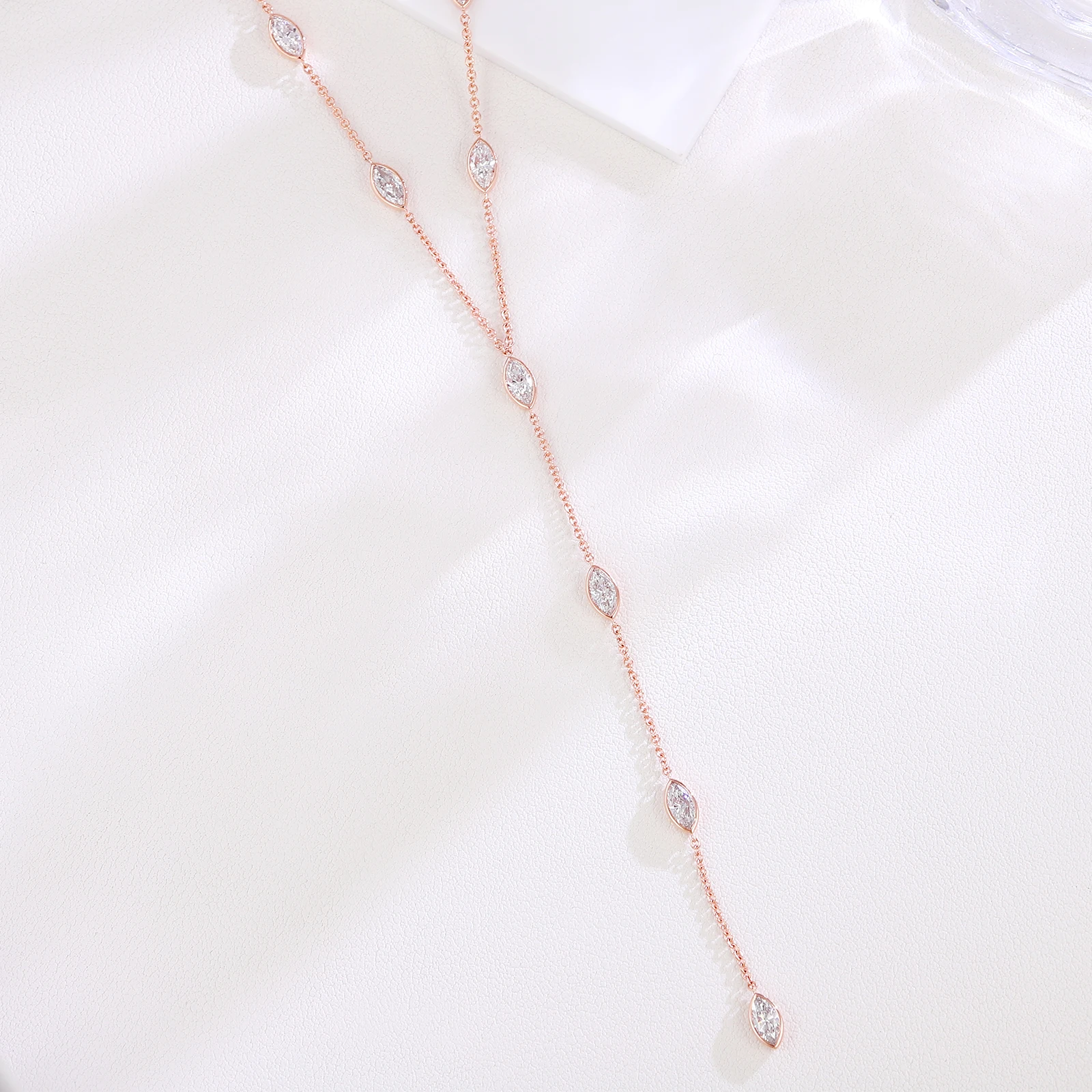 Provence 14K Moissanite Marquise Cut Necklace for Women AU585 Solid Gold Olive Shape Choker Necklace for Girlfriend DIY Necklace