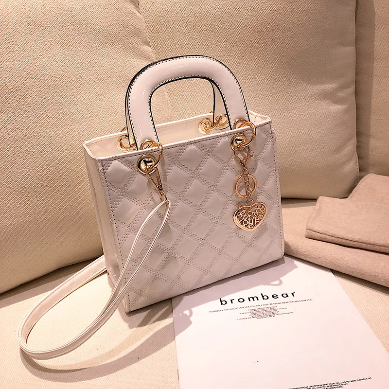 Women\'s Bright Shoulder Bag Diamond Girl Handbag Fashion Crossbody Bag Car Stitching Craft Pendant Decoration PU Material